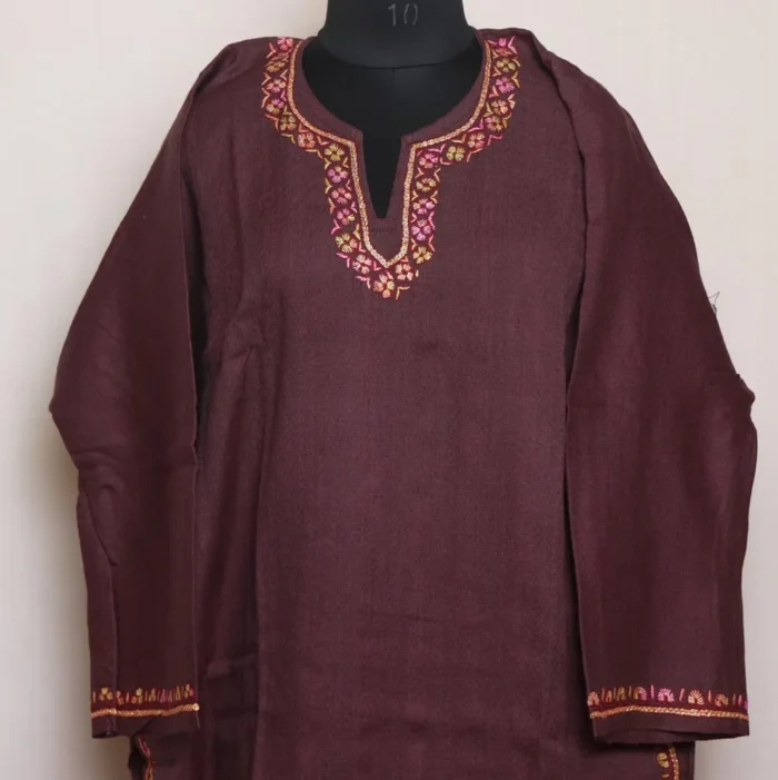 Roohi's Kashmiri Wine Pheran with Sozni and Tilla Embroidery - Image 2