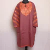Haleema Dark Mauve Kashmiri Raffal Pheran - Embroidered Sleeve Design