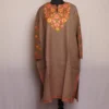 Fariha Midnight Tan Kashmiri Raffal Pheran with Fine Sleeve Aari