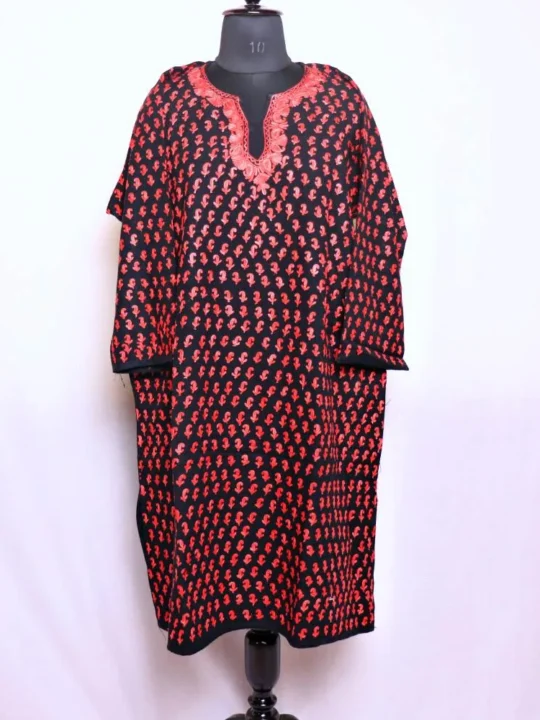 Afsheen Black Cashmilon Pheran with All - Over Badami Aari Design