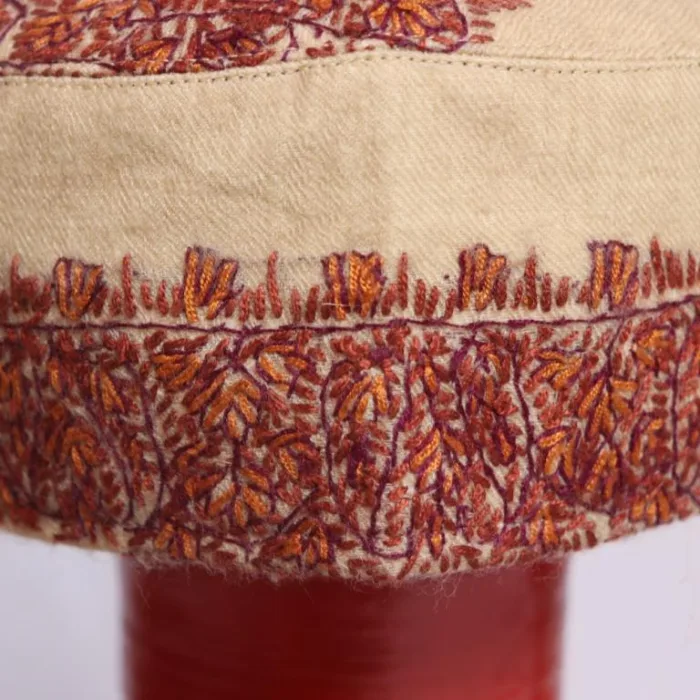 Beige Semi Pashmina Hand Sozni Cap - Image 3