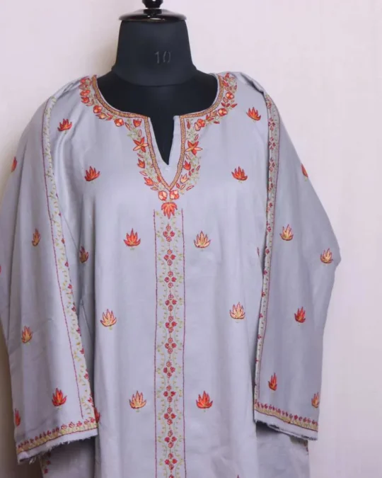 Premium Kashmiri Pheran Design Female 2024 - Grey Soft Tweed With Hand Sozni