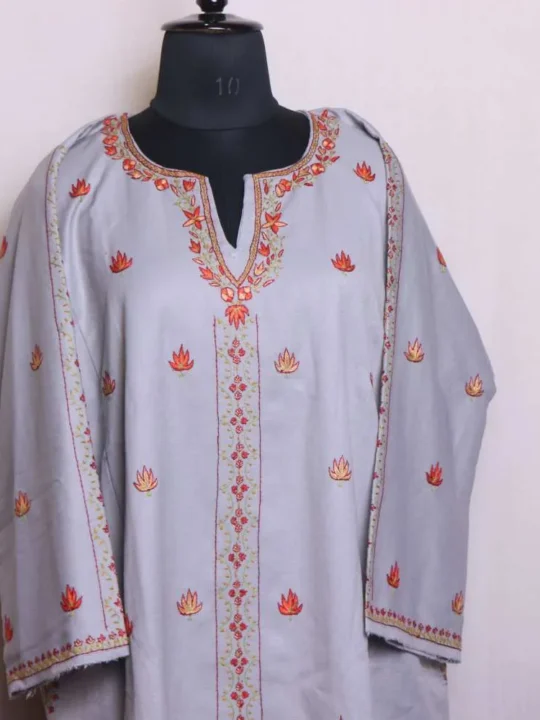 Premium Kashmiri Pheran Design Female 2024 - Grey Soft Tweed With Hand Sozni