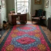 Blue and Red Big Wool Handmade Aari Embroidered Namda Rug 10*7