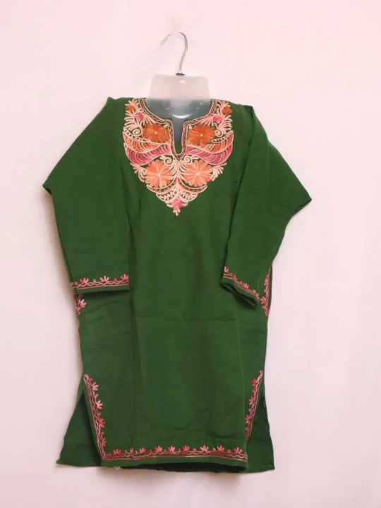 Stylish Green Winter Girls Pheran with Aari Work - Parisa Collection (6-7 years)