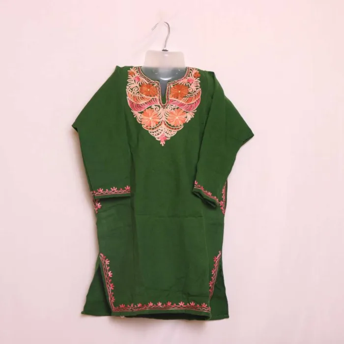 Stylish Green Winter Girls Pheran with Aari Work - Parisa Collection (6-7y)