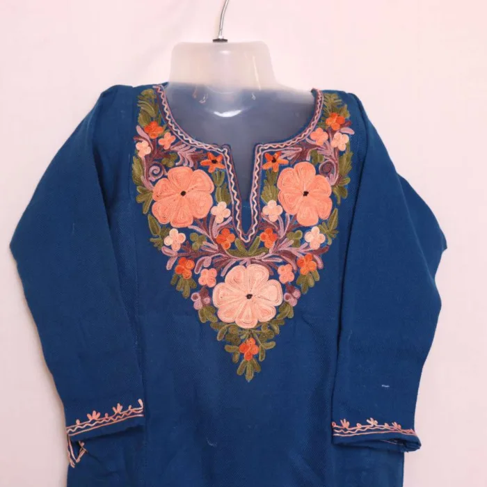 Blue Cashmilon Girls Pheran with Aari Embroidery - Parisa Collection (6-7y) - Image 2