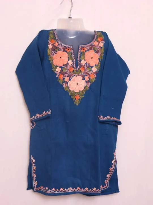 Blue Cashmilon Girls Pheran with Aari Embroidery - Parisa Collection (6-7 years)