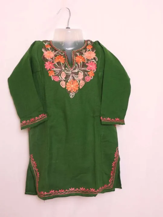 Green Aari Embroidered Girls Pheran - Parisa Collection (4-5 years)
