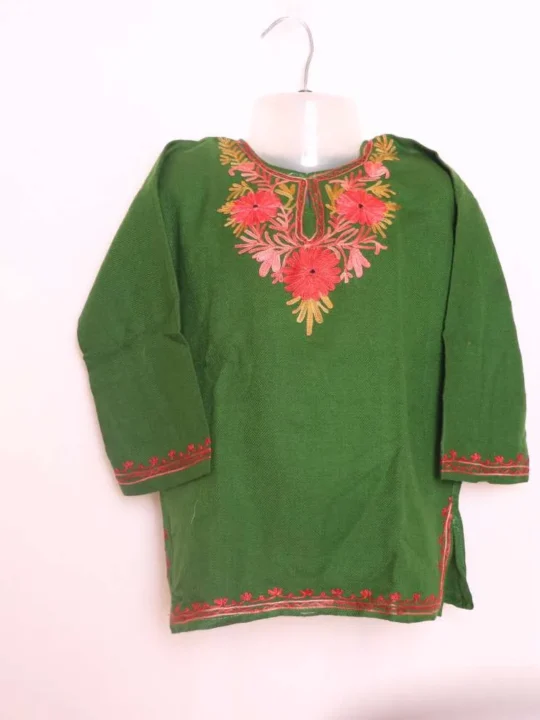 Green Aari Embroidered Winter Girls Pheran - Parisa Collection (1-2 years)