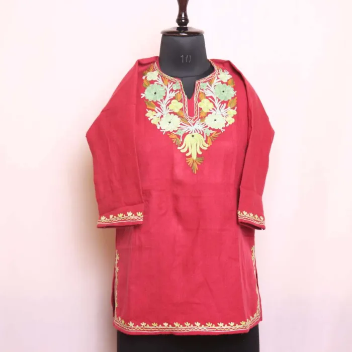 Dark Pink Traditional Girls Pheran with Aari Work - Parisa Collection (6-7y)