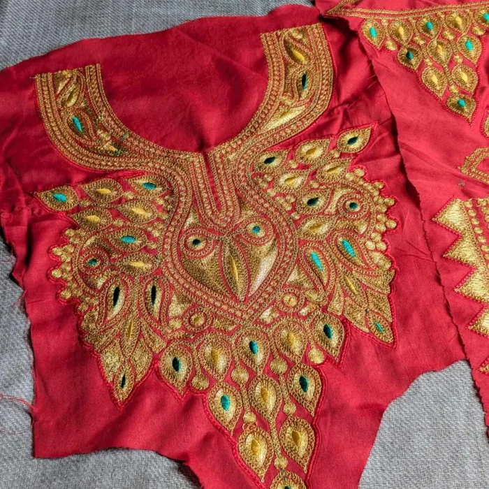 Red and Golden Designer Tilla Patch With Border, Pocket and Sleeves Lace - Koraab Collection - Image 2