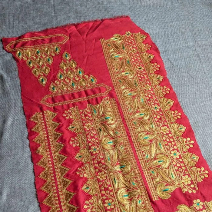Red and Golden Designer Tilla Patch With Border, Pocket and Sleeves Lace - Koraab Collection - Image 3