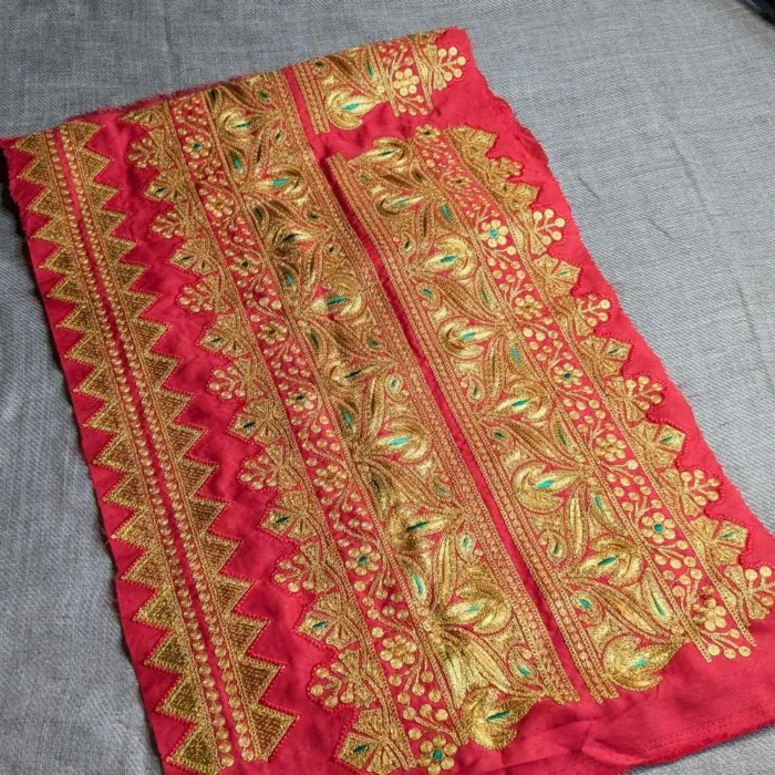Red and Golden Designer Tilla Patch With Border, Pocket and Sleeves Lace - Koraab Collection - Image 4