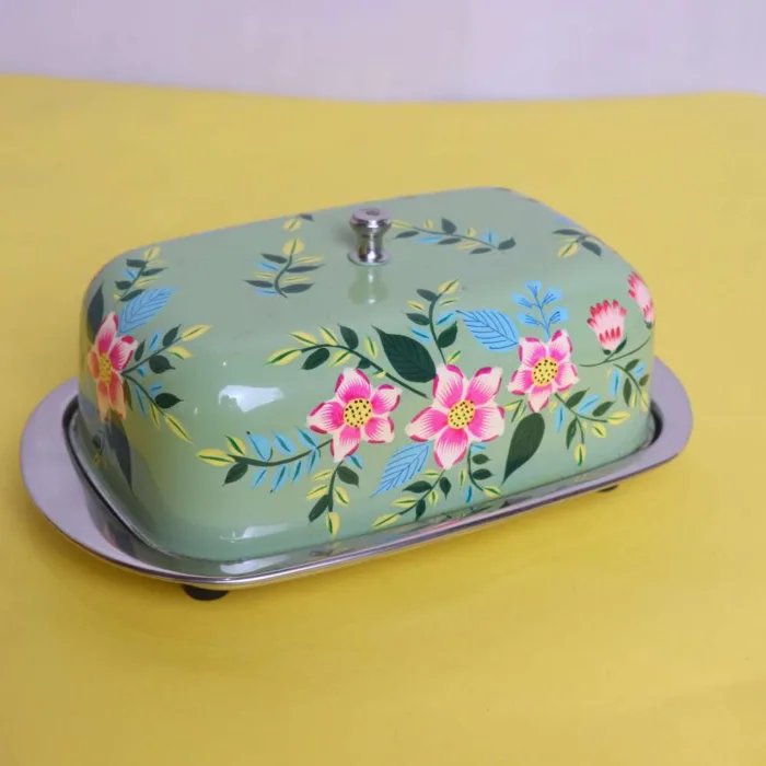 Vibrant Handcrafted Kashmiri Enamel Butter Dish