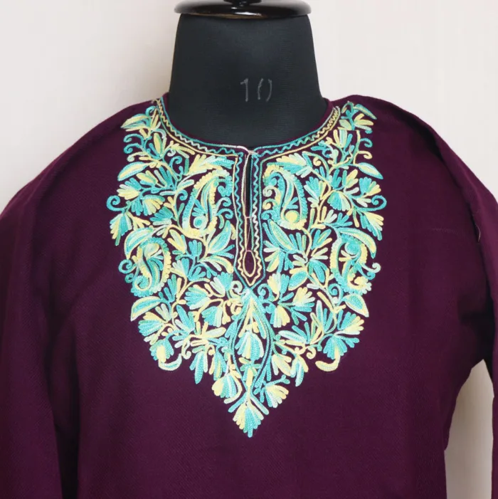 Girls Cashmilon Purple Pheran With Aari Detailing - Meesha Collection (7/8 y) - Image 2