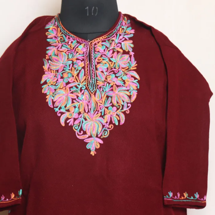 Girls Maroon Cashmilon Pheran With Aari Work - Meesha Collection (9/10 y) - Image 2