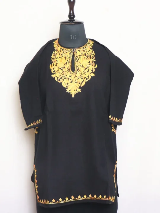 Soft and Stylish Black Cashmilon Girls Pheran With Aari Embroidery - Meesha Collection (8-9 years)