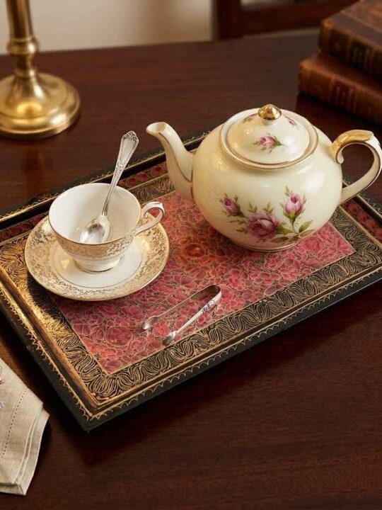 Artistic Kashmiri Paper Mache Tray with Unique Floral Pattern