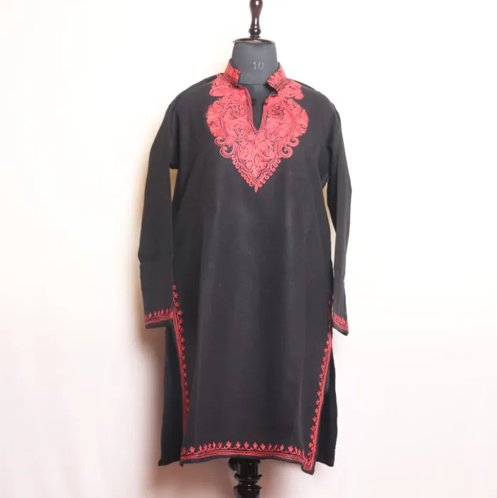 Soft Black Cashmilon Long Kurta with Aari Patterns | Gul-e-Hawal Collection - Image 2