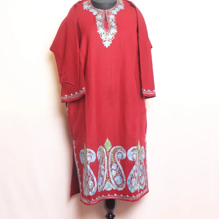 Maroon Cashmilon Pheran with Heavy Badami Daman Aari Embroidery - Masha Collection (DL)