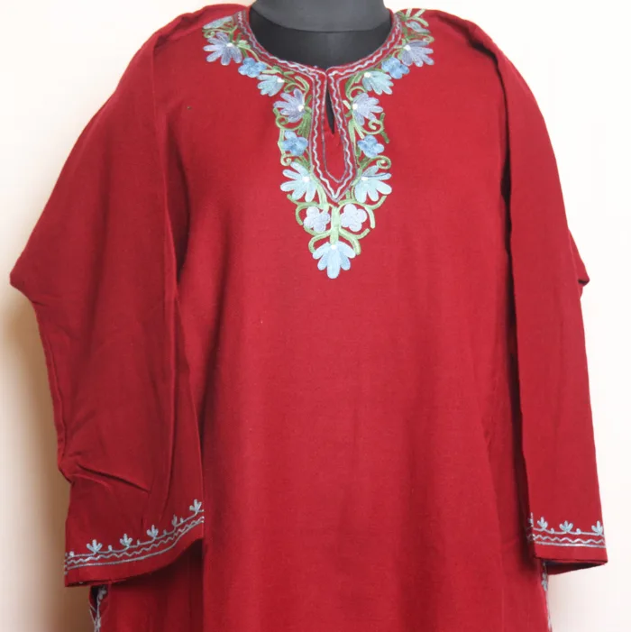 Maroon Cashmilon Pheran with Heavy Badami Daman Aari Embroidery - Masha Collection (DL) - Image 2