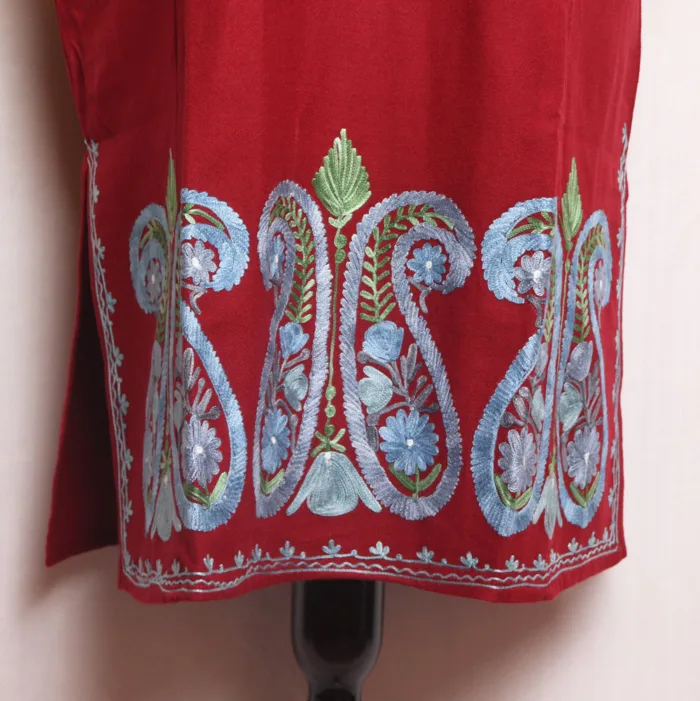 Maroon Cashmilon Pheran with Heavy Badami Daman Aari Embroidery - Masha Collection (DL) - Image 3