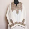 Elegant White Cashmilon Pheran with Needle Embroidery and Sleeve Work - Omera Collection