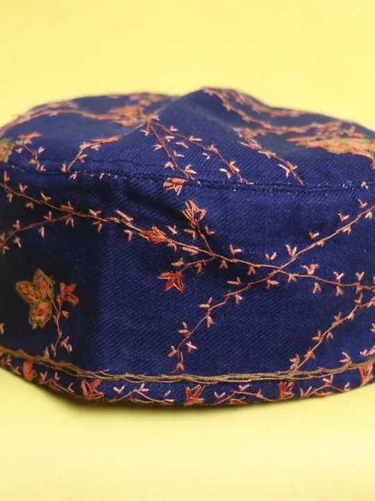 Mirza Beigh Toosha Blue Cap Adorned with Sozni | Akh Border