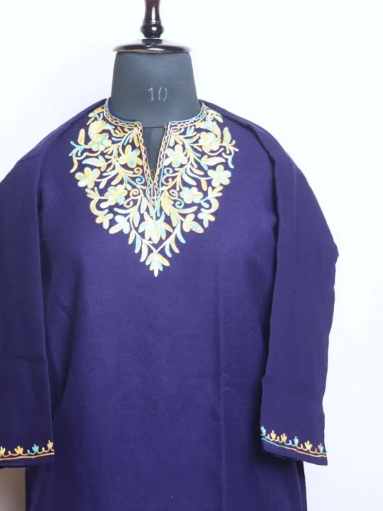 Elegant Navy Blue Kashmiri Short Pheran with Aari Detailing 35.5