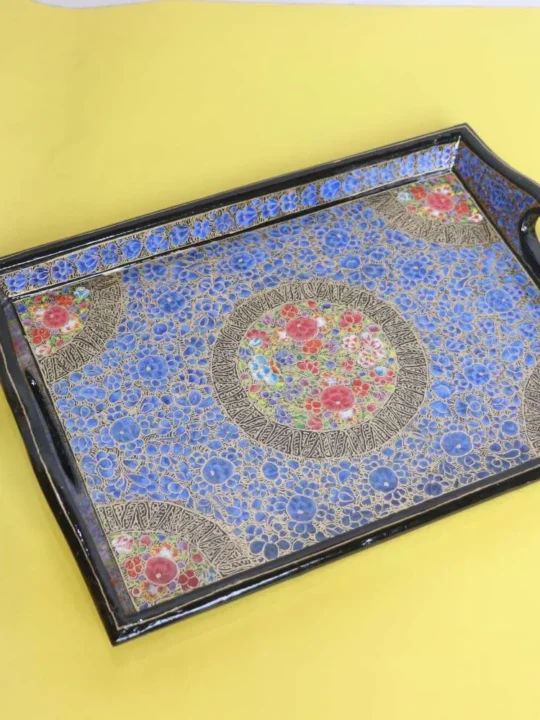 Kashmiri Paper Mache Tray with Floral Design
