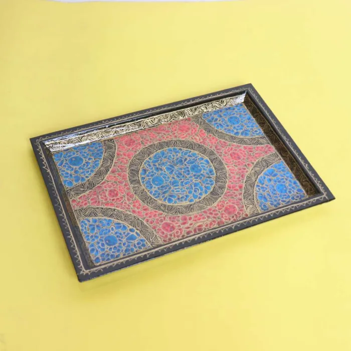 Artistic Kashmiri Paper Mache Tray with Unique Floral Craftsmanship