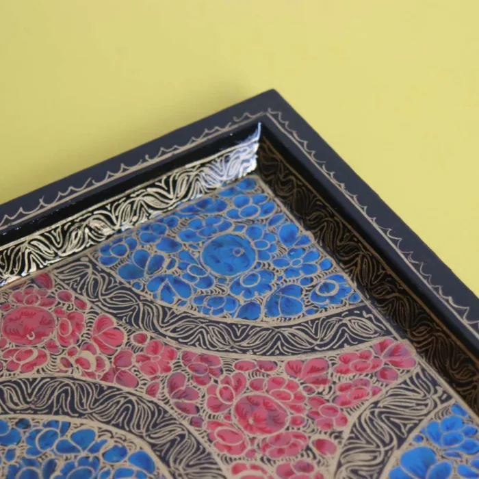 Artistic Kashmiri Paper Mache Tray with Unique Floral Craftsmanship - Image 3