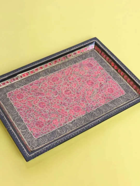 Artistic Kashmiri Paper Mache Tray with Unique Floral Pattern