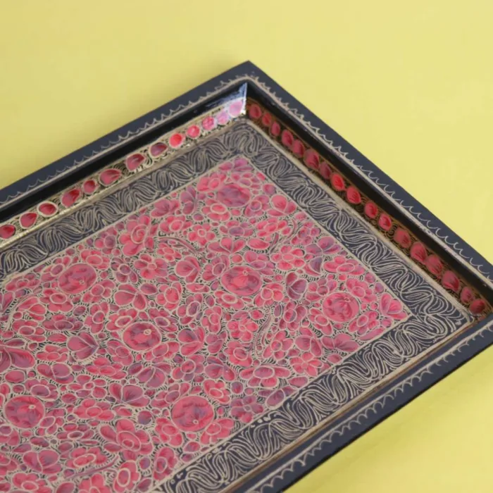 Artistic Kashmiri Paper Mache Tray with Unique Floral Pattern - Image 2