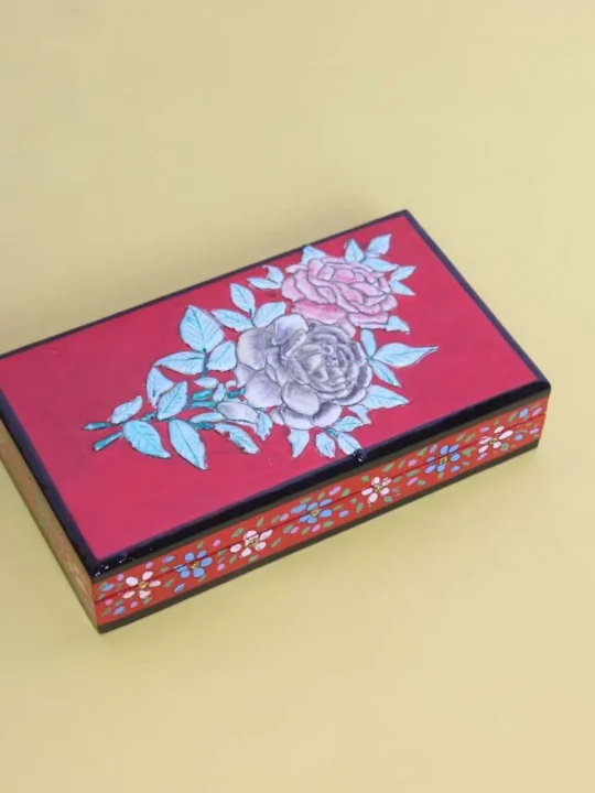 Traditional Kashmiri Paper Mache Rosy Decorative Box