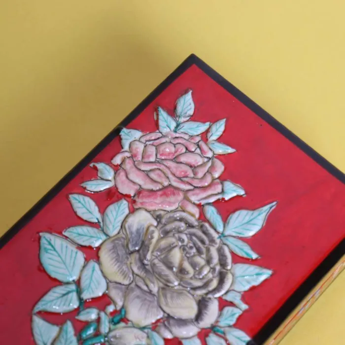 Traditional Kashmiri Paper Mache Rosy Decorative Box - Image 3