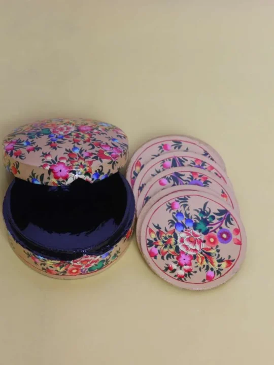 Kashmiri Hand-Painted Paper Mache Coaster Set
