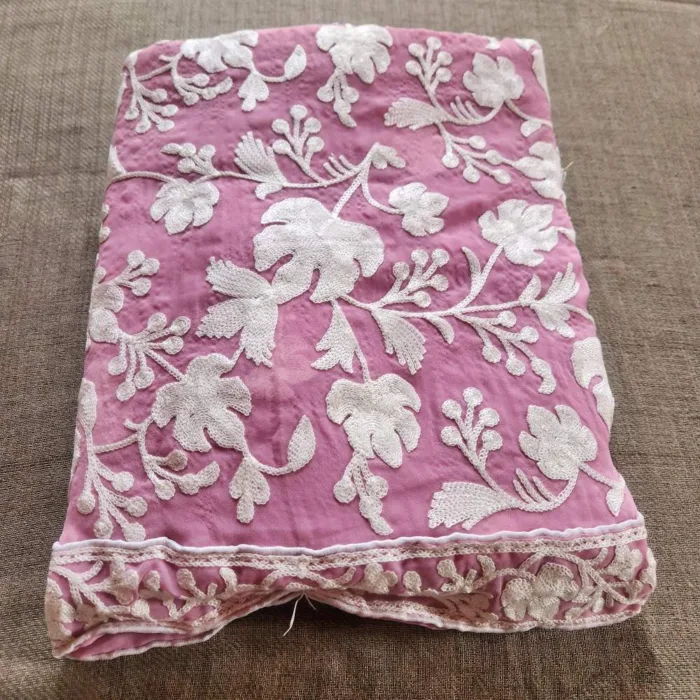 Stylish Pink Chinari Akh Rang Georgette Saree with Intricate Aari Work - Roshe Collection