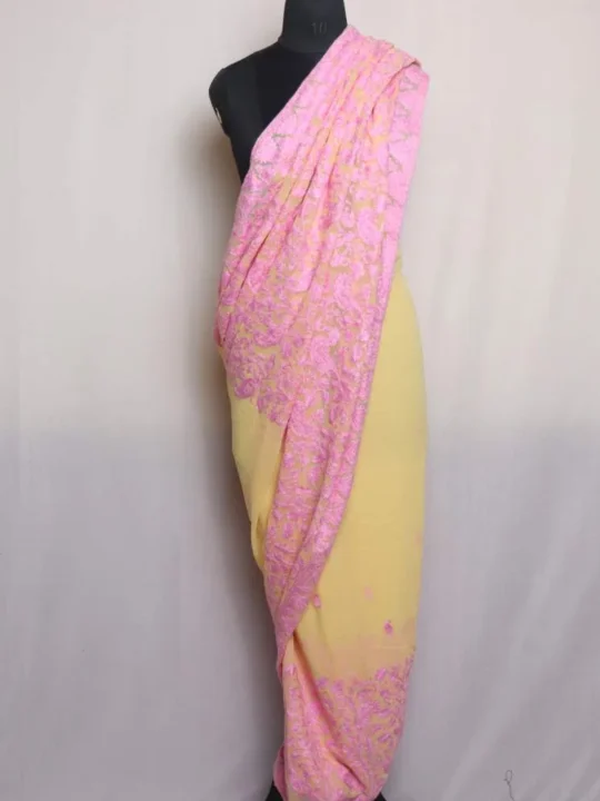 Pink Badami Jama Akh Rang Georgette Saree with Aari Embroidery - Roshe Collection