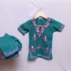 Dark Green Aari Embroidered Kids Kurti set with Trousers (6-12 Months)