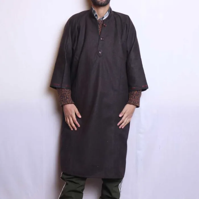 Dark Brown Tweed Gents Pheran (L:42 , C:56 ) - Baraqah Collection