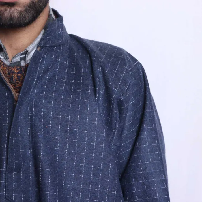 Midnight Blue Tweed Gents Pheran with a Timeless Style (L:42 , C:64 ) - Baraqah Collection - Image 3