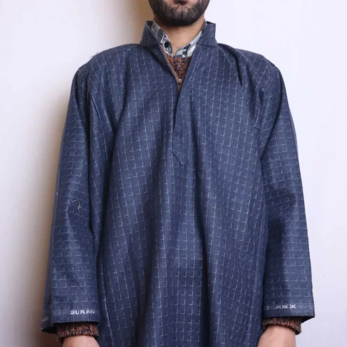 Midnight Blue Tweed Gents Pheran with a Timeless Style (L:42 , C:64 ) - Baraqah Collection - Image 2