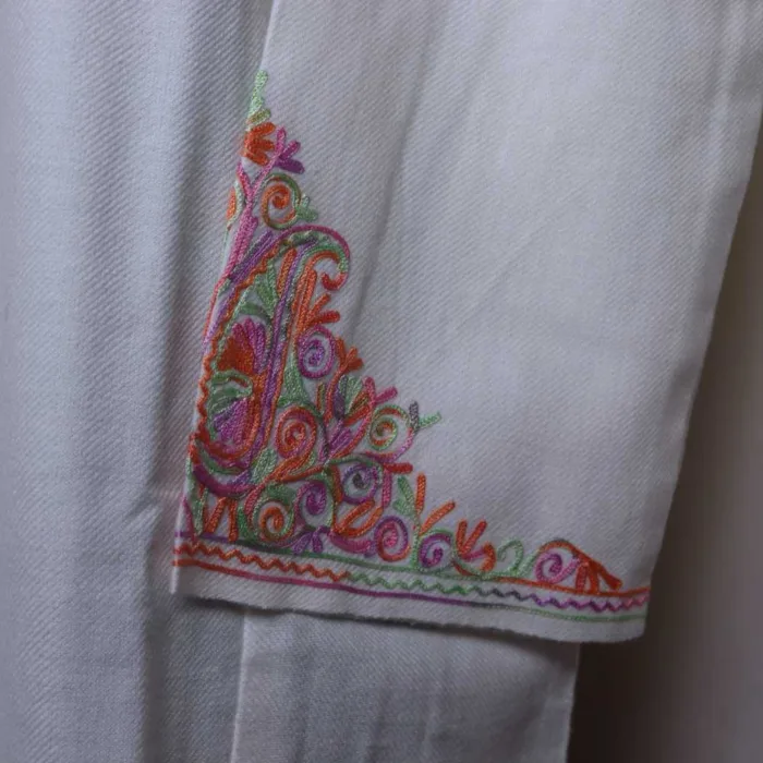 White Cashmilon Pheran with Intricate Sleeve Embroidery - Zikaar Collection - Image 4