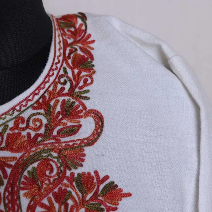 White Cashmilon Pheran | Pheran with Artistic Aari and Sleeve Detailing - Zikaar Collection - Image 2