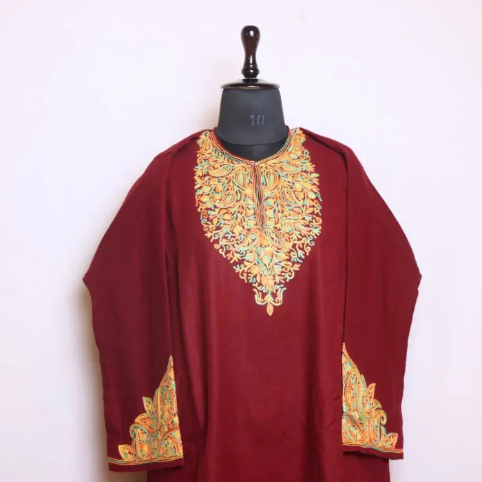 Brown Cashmilon Pheran | Pheran with Graceful Sleeve Embroidery - Zikaar Collection