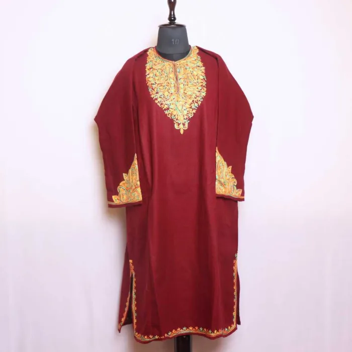 Brown Cashmilon Pheran | Pheran with Graceful Sleeve Embroidery - Zikaar Collection - Image 2