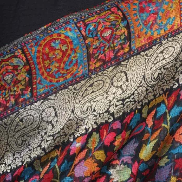 Pearl Black Floral Kashmiri Silk Jamewar Saree With Multi Color Weaving - Image 5