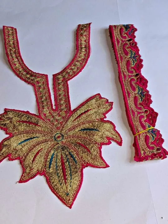Pink and Golden Kids Tilla Neck Patch With Lace 1.75m
